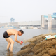 A man swims near the Danjiangkou Reservoir on the Han River.